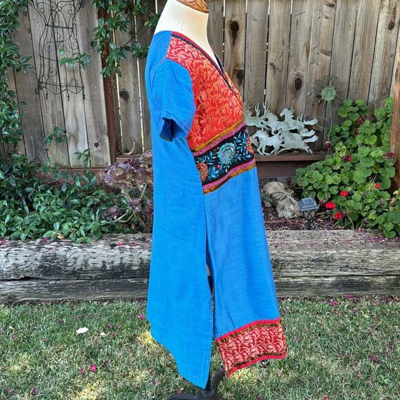 Indian Turquoise Georgette Rhinestone Vintage Dress Women's size XL - Picture 3 of 13